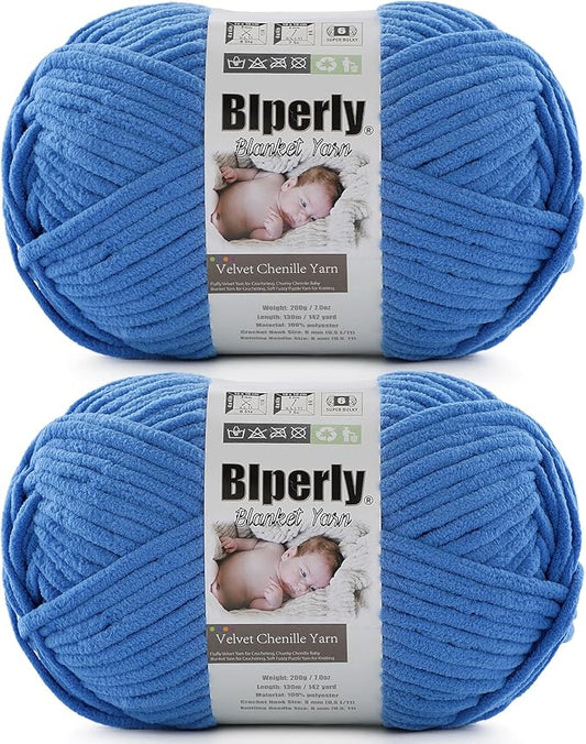 6 Super Bulky Velvet Chenille Yarn for Crocheting - 2 Skein of 200g/7 oz - Ultra Soft Heavy Weight Chunky Knitting Yarn for Baby Blankets, Amigurumi, Home Decor（Sky Blue，2 Skein）