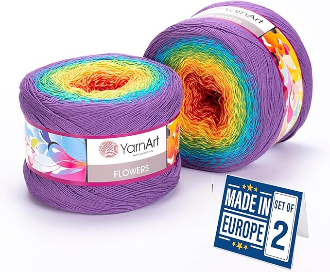 2 Skein Yarn Art Flowers Yarn 55% Cotton 45% Acrylic 250gr 1094yds Multicolor Cotton Yarn Rainbow Crochet Yarn Spring Summer Fine 1 Top 7 Most Used Colors (Flowers, 277)