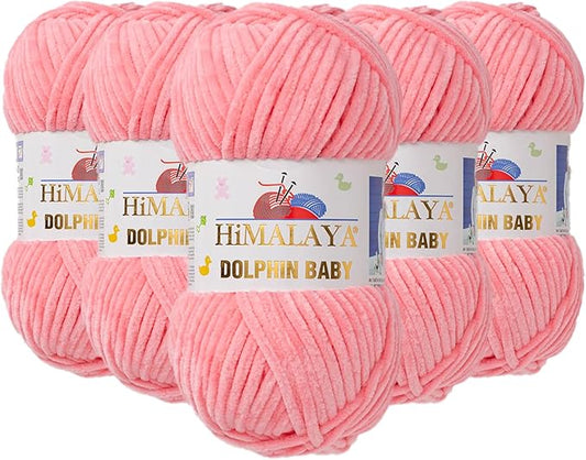 5 Skein/Pack Himalaya Dolphin Baby Chenille Yarn, Each Ball 100 gr (3.5 oz), 120 m (132 Yards), 100% Polyester, Super Bulky Baby Blanket Velvet Amigurumi Yarn, 80346 - Light Pink