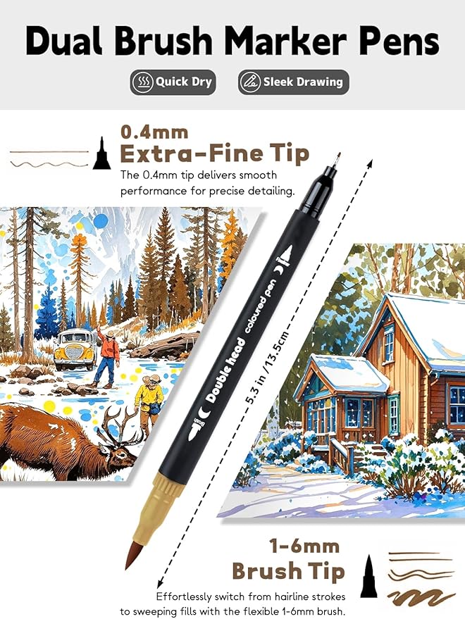 HornedDragon 80 Colors Dual Markers Brush Pens, Fine Felt & Brush Tip Marker Christmas Gifts for Adults, Stocking Stuffers Art Marker Pens for Coloring Book Journaling Note Taking Hand Lettering