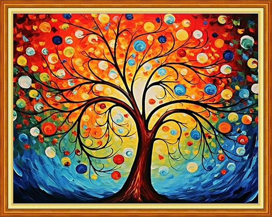Dooxvey Cross Stitch Kit for Adults Beginners - Stamped Needlepoint Embroidery Kit, 11CT Pattern Colorful Magic Tree, 16x20 Inch