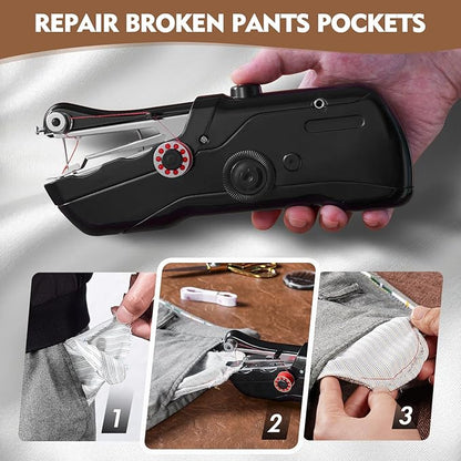 Handheld Sewing Machine with Black Storage Case and 109-Piece Sewing Kit, Mini Portable Cordless Hand Sewing Machine, Ideal for Adults & Beginners, Complete Set of Quick Home Clothing Repair Tools