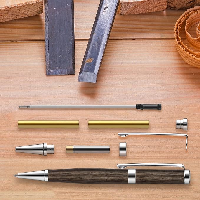 Colarr 20 Pcs 7mm Slimline Pen Kit with Refill Wood Turning Twist Pen Kit Lathe Turning Supplies for DIY Copper Making Friend Teacher Students Gifts(Silver)