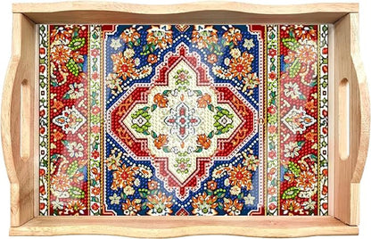 DOTSOPS 5D Diamond Art Kits for Adults Wooden Serving Tray with Handle Special Diamond Painting Plate Big Gem Dots Paint by Numbers Crafts Kits for Living Room Mandala 7.8x11.8 Inches