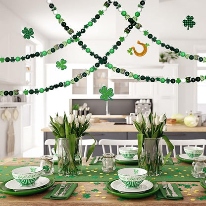 200 Pieces St. Patrick's Day Wood Beads Green Wood Spacer Round Beads St. Patrick's Day Wooden Craft Kits for DIY Crafts Garland Home Party Decor Ornaments (Shamrocks Style)