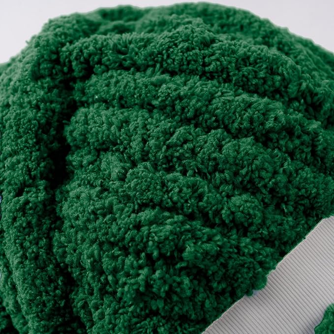 Green Jumbo Chunky Chenille Yarn for Crocheting, Thick Plush Yarn for Hand Knitting Blankets, Super Soft Bulky Yarn for DIY Projects, 2 Jumbo Pack