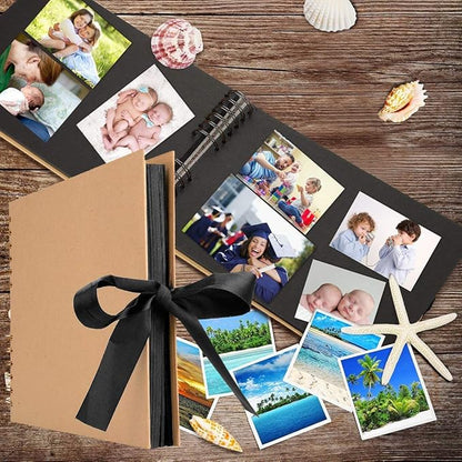 Rocutus Scrapbook Album,11.6 x 8.3 inch Self Adhesive DIY Scrapbooking Kit,80 Pages Black Pages Photo Album,DIY Pages Great for Anniversary, Wedding, Birthday,with Corner Stickers (Black)