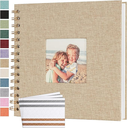 Scrapbook Photo Album 8x8 Inches 40 Pages Hardcover Kraft Paper Linen Cover Scrap Book Memory Book DIY Scrapbook Albums for Wedding Baby Boyfriend Travel Anniversary Family, Khaki