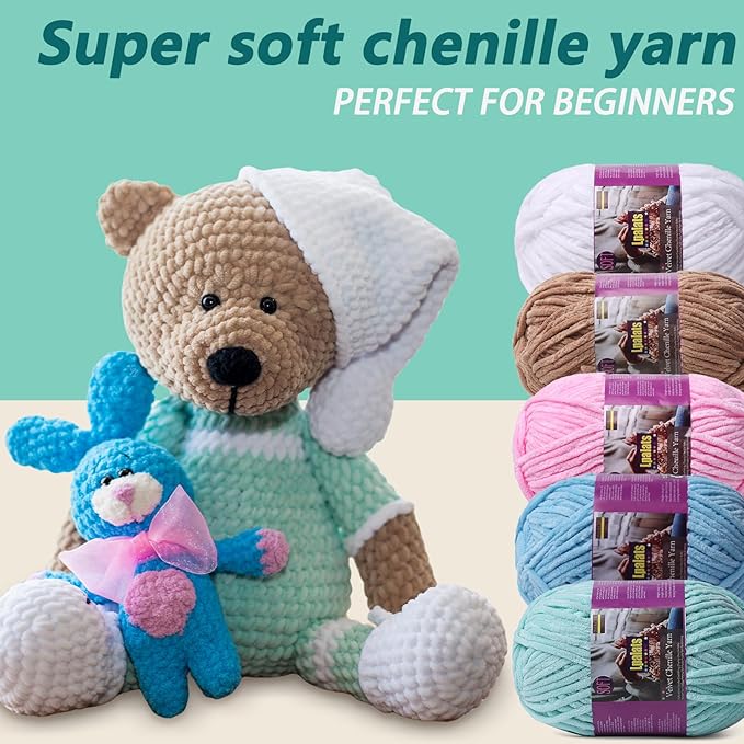 Chunky Chenille Yarn for Crocheting - 2x200g Baby Blanket Yarn for Crocheting Soft - 350 Yards Fluffy Thick Plush Yarns for Knitting Blankets Amigurumi (2, White)
