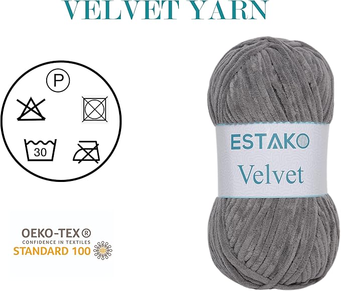 Estako Velvet Chenille Blanket amigurumi Yarn for Crocheting and Knitting Super Bulky 100 gr (132 yds) (1140 - Grey)