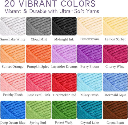 JC CRAFT Deluxe Beginner Crochet Kit – 116-Piece Set with 20 Yarns, Ergonomic Hooks, Accessories, Book for Beginners & Online Tutorial – DIY Starter Kit for Adults & Teens with Purple Bag & Case