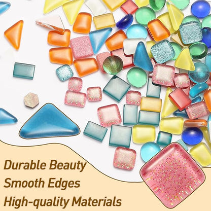 Breelytic 350pcs Mosaic Tiles for Crafts Mixed Colors and Irregular Shapes, Glass Mosaic Kits with Storage Box Stained Glass Pieces for Adults for DIY Art Crafts, Home Decoration