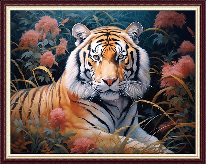 Joycasa Stamped Cross Stitch Kits for Beginners Full Range of Cross Stitching 11 CT Printed Cross Stitch Kit for Adults Cross-Stitch Patterns Needlepoint Kits-Forest Tiger 16x20 inch