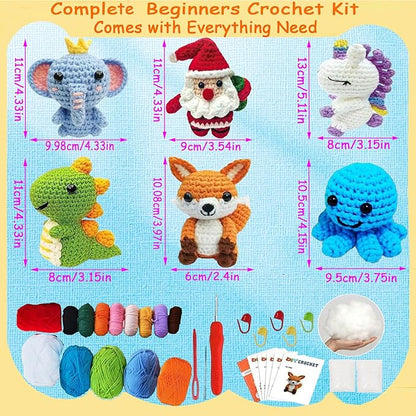 6PCS Crochet Kit for Beginners, Beginners Knitting Kit for Adults, Cute Animals Complete Starter Kit with Step-by-Step Video Tutorials and Instructions, Christmas Gifts for Adults and Friends