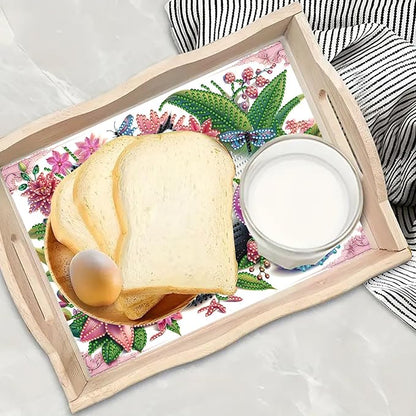DoxQcs DIY Diamond Art Wooden Food Tray with Handle Diamond Painted Table Decoration Tray for Breakfast Bar Dinner Table Diamonds Art Painting for Beginners-Cat