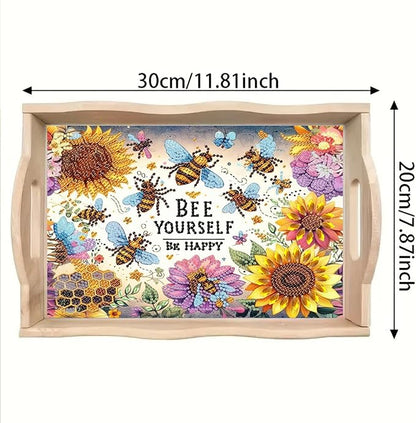 DoxQcs DIY Diamond Art Wooden Tray Kit Easter Food Tray with Handle Diamond Painted Table Decoration Tray for Breakfast Bar Dinner Table Diamond Art Painting for Beginners-#01-Sunflower Bee