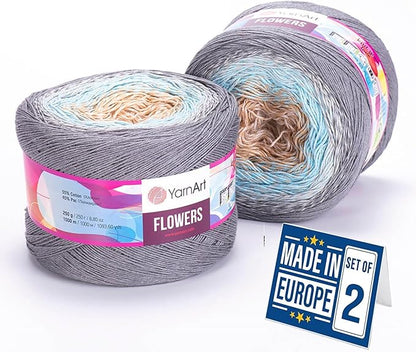 2 Skein Yarn Art Flowers Yarn 55% Cotton 45% Acrylic 250gr 1094yds Multicolor Cotton Yarn Rainbow Crochet Yarn Spring Summer Fine 1 Top 7 Most Used Colors (Flowers, 268)