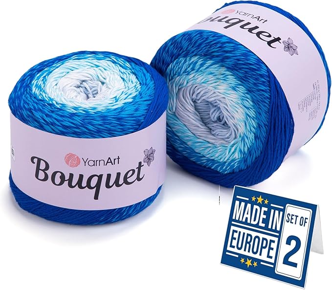 2 Skein Yarn Art Bouquet 100% Cotton 250grx2 550yardsx2 Multicolor Cotton Cake Yarn, Ombre More Softness, Gradient Rainbow Crochet Spring Summer Light 3, Top 5 Most Used Colors (Bouquet 718)