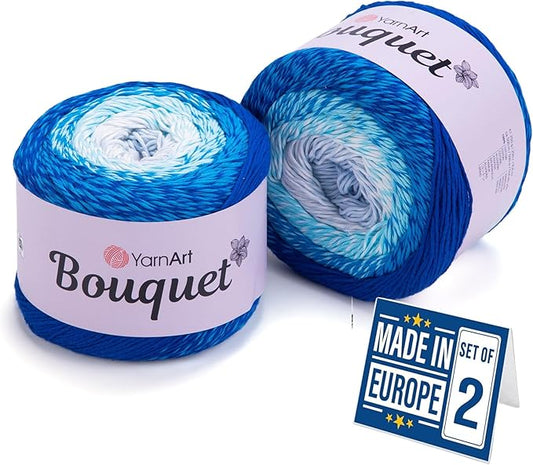 2 Skein Yarn Art Bouquet 100% Cotton 250grx2 550yardsx2 Multicolor Cotton Cake Yarn, Ombre More Softness, Gradient Rainbow Crochet Spring Summer Light 3, Top 5 Most Used Colors (Bouquet 718)