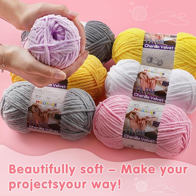 Chunky Yarn for Crocheting and Knitting - Easy to Use Plush Chenille Super Bulky Yarn 100g/131yds - Ultra Soft Velvet Baby Blanket Yarn for Beginners & Amigurumi Projects,Orange