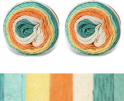 Franel Cotton Acrylic Yarn-45% Cotton 55% Acrylic, 2 Skeins of 100g Each, Gradient-Light Blue Orange White Green, Perfect for Crocheting Knitting Scarves Shawls Blankets Gradient Variegated Yarn