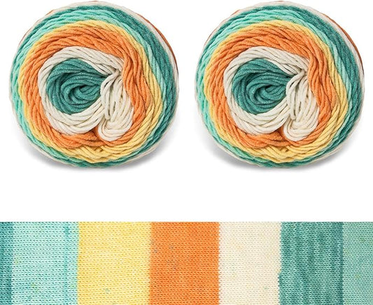 Franel Cotton Acrylic Yarn-45% Cotton 55% Acrylic, 2 Skeins of 100g Each, Gradient-Light Blue Orange White Green, Perfect for Crocheting Knitting Scarves Shawls Blankets Gradient Variegated Yarn