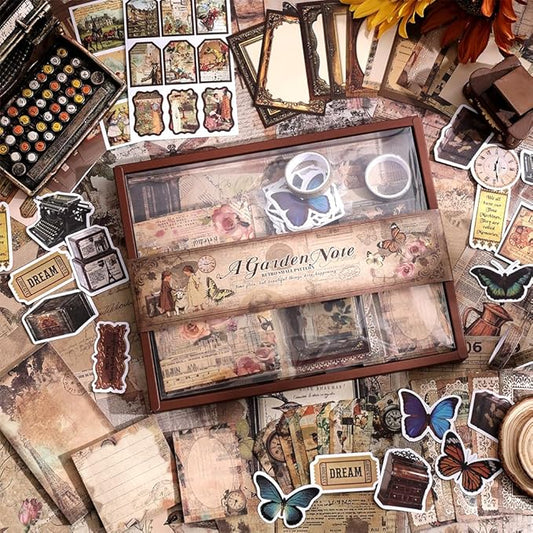 icceemee Scrapbooking Supplies Kit, Brown Garden Scrapbooking Kit for Bullet Junk Journaling, Stationery, A6 Grid Notebook, Flower DIY Journaling Supplies, Birthday Craft Gift for Teen Girls