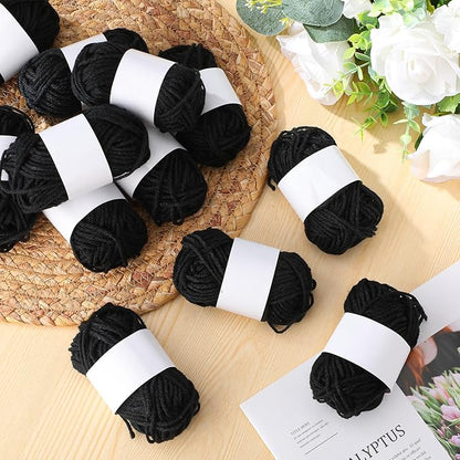 Nuogo 150 Rolls Acrylic Crochet Yarn Bulk 3300 Yards Knitting Acrylic Yarn Skeins Soft Mini Soft Crochet Skeins Multicolor for Knitting Handcraft Weaving Projecting Kit(Black)