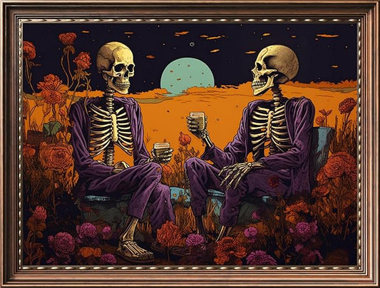Leczany Cross Stitch Stamped Kit for Beginner - Two Skeletons Cheers | DIY Embroidery Starter Patterns Craft Kit Needlepoint for Adults | 11CT, 3 Strands | 17.7x13 inches
