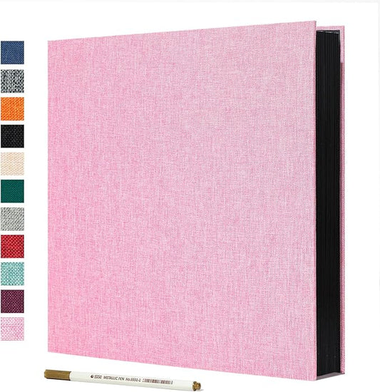 Spbapr Large Photo Album Self Adhesive Linen Cover Magnetic Scrapbook Album DIY Scrap Book 60 Black Sticky Pages for 3x5 4x6 5x7 8x10 Pictures with A Metal Pen