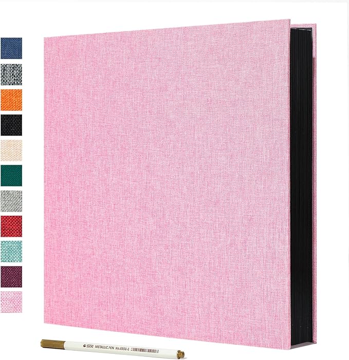 Spbapr Large Photo Album Self Adhesive Linen Cover Magnetic Scrapbook Album DIY Scrap Book 40 Black Sticky Pages for 4x6 5x7 8x10 10x12 Pictures with A Metal Pen, Pink