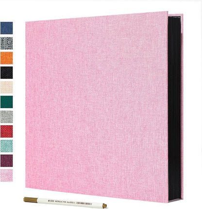 Spbapr Large Photo Album Self Adhesive Linen Cover Magnetic Scrapbook Album DIY Scrap Book 40 Black Sticky Pages for 4x6 5x7 8x10 10x12 Pictures with A Metal Pen, Pink