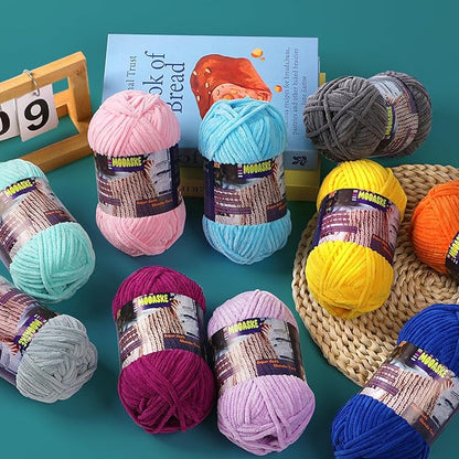 Baby Blanket Yarn for Crocheting - Soft Velvet Fluffy Chenille Yarn for Knitting Amigurumi Making Scarves, Doll - 100g/3.5oz 131 Yards Thick Plush Yarns (1, Duck Egg Yellow)