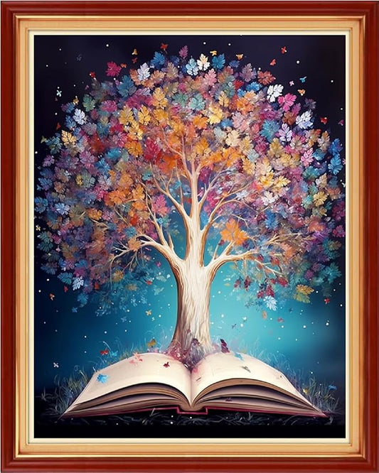 Dooxvey Cross Stitch Kits for Adults Stamped Full Range of Embroidery Starter Kits for Beginners 11CT Printed Cross Stitch Patterns Needlepoint Kits Stamped Crossstitching-Magic Tree Book 16x20 inch