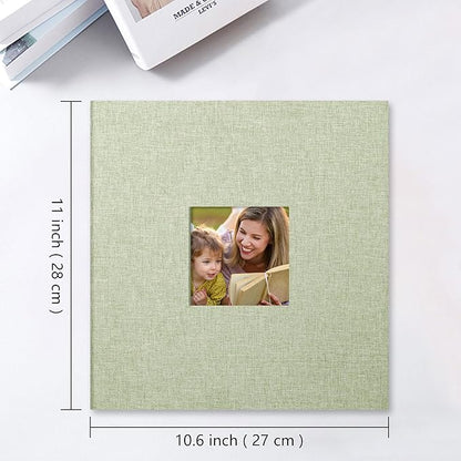 Vienrose Large Photo Album Self Adhesive for 4x6 8x10 Pictures Linen Scrapbook Album DIY 60 Blank Pages with A Metallic Pen Grassgreen