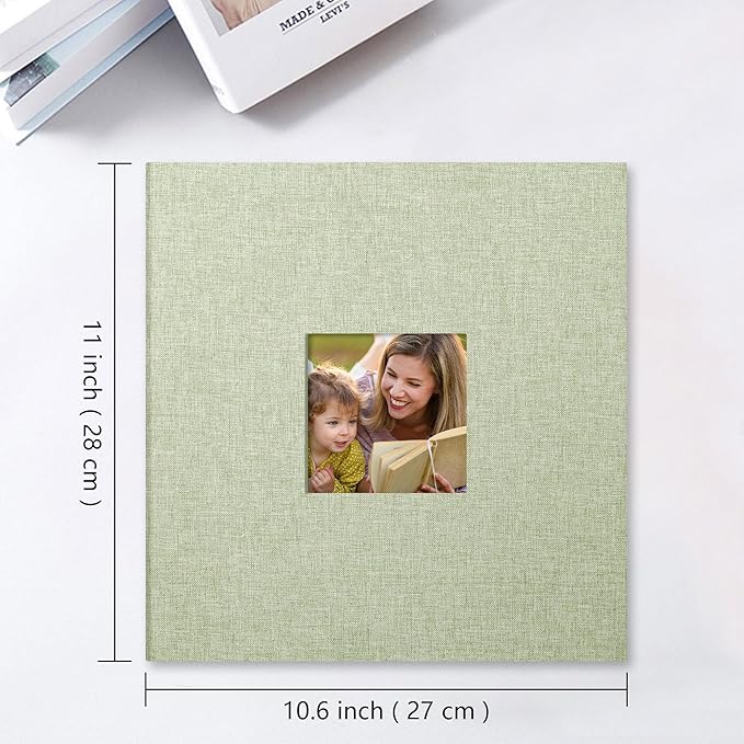 Vienrose Large Photo Album Self Adhesive for 4x6 8x10 10x12 Pictures Linen Scrapbook Album DIY 60 Blank Pages with A Metallic Pen Grassgreen