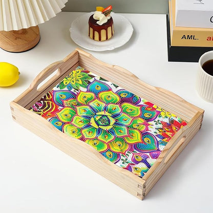 EWJRNSF Diamond Art Kits for Adults Wooden Serving Trays with Handles, 5D Diamond Painting Big Gem Arts and Craft Gifts Trays Decor Gift Home Decor 7.8x11.8 Inches Succulence B