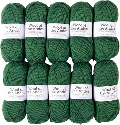 Knit Picks Wool of The Andes Yarn Pack - 10 Skeins of Green 100% Wool Worsted Weight Yarn (Grass)