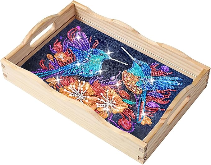 DIY Diamond Art Wooden Tray Kit, Food Tray with Handle Diamond Painted Table Decoration Tray, for Breakfast, Bar Dinner Table Diamond Dots Gem Painting Art Set for Beginners-#26-2PC