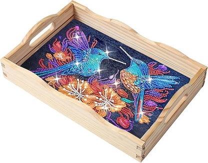 DIY Diamond Art Wooden Tray Kit, Food Tray with Handle Diamond Painted Table Decoration Tray, for Breakfast, Bar Dinner Table Diamond Dots Gem Painting Art Set for Beginners-#26-2PC