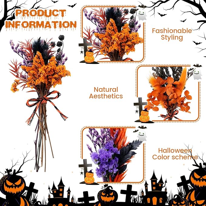 10/12/24/36 Pack Mini Dried Flowers for Vase Wedding Various Mini Bouquet Dried Small Wildflowers Natural Flowers Bulk for Crafts DIY Decor (12, Orange Black 1)