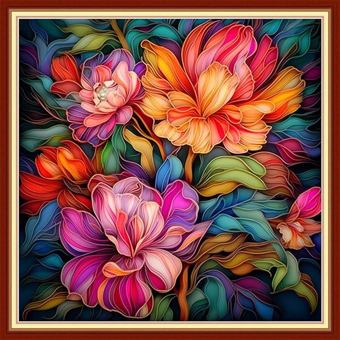Dimxvean Stamped Cross Stitch Kits,Cross Stitch Kits for Adults Beginners,Embroidery Kits Full Range of Cross Stitch Stamped Kits Needlepoint Kits Cross Stitch Patterns-Magic Flower 18x18 inch