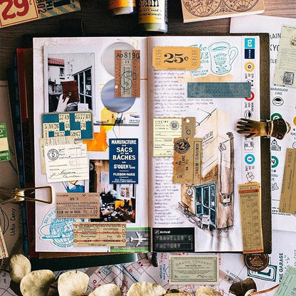 PRSTINCOL 100Pcs Vintage Sticker Pack - Scrapbooking Supplies & Junk Journal Accessories - Aesthetic Stickers for Water Bottles, Craft Kits, Bullet Journals - Retro Design