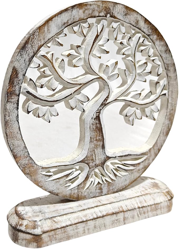 VANIYA CRAFTS® Wooden Carved Handmade Engraved Table Decor Tree of Life Table Sculpture Home Decor Statue for Living Room, Bedroom, Office Desktop, Cabinets