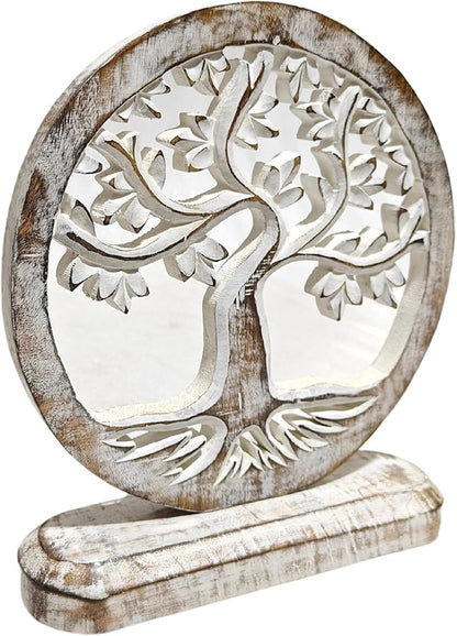 VANIYA CRAFTS® Wooden Carved Handmade Engraved Table Decor Tree of Life Table Sculpture Home Decor Statue for Living Room, Bedroom, Office Desktop, Cabinets