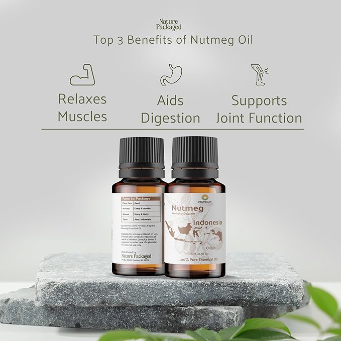 Nature Packaged Nutmeg Essential Oil - Direct from Central Java, Indonesia - Pure Essential Oils for Diffusers, Muscle Relief and Aromatherapy | Premium Therapeutic Grade (2lbs)
