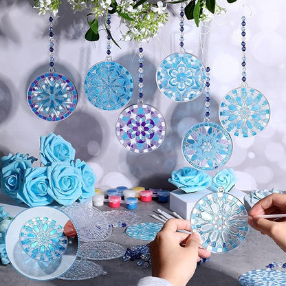 WinnerWhy 30 Sets Winter Snowflake Suncatchers Window Art Kits, DIY Sun Catchers Bulk Crafts Paint Your Own Window Ornaments for Party Birthday Activity Home Decor