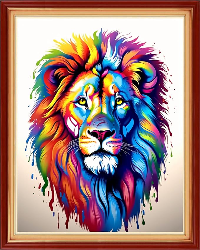 Foxhool Stamped Cross Stitch Kits,11CT Printed Cross Stitch Pattern Full Embroidery Kits for Beginner Needlepoint Kits-Colorful Lion 16x20 inchs