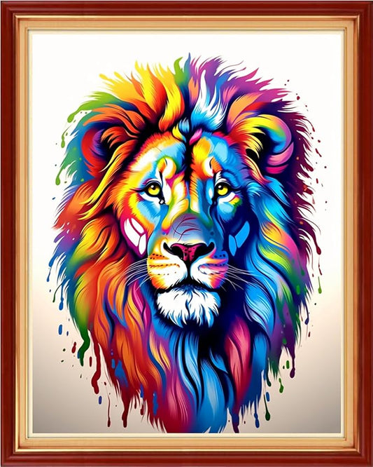 Foxhool Stamped Cross Stitch Kits,11CT Printed Cross Stitch Pattern Full Embroidery Kits for Beginner Needlepoint Kits-Colorful Lion 16x20 inchs