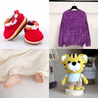 1 Skeins Soft Fluffy Velvet Yarn, Chenille Chunky for Hand Knitting and Crocheting DIY Craft, Amigurumi Crochet Yarns（196.8yds, 3.5oz） (Purple)